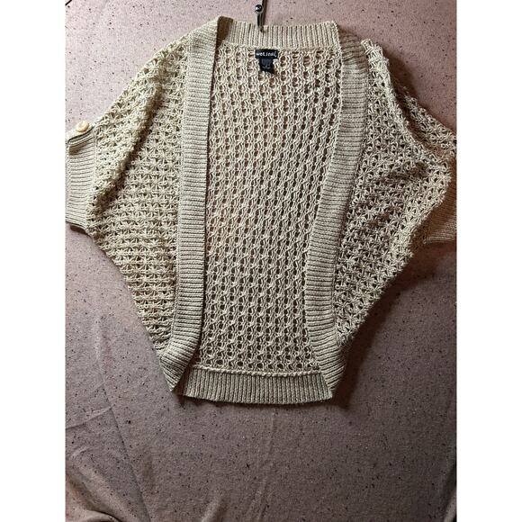 Vintage Y2K Wet Seal Tan Crochet Cardigan Open Knit Sweater Topper Women’s Small - Picture 1 of 4